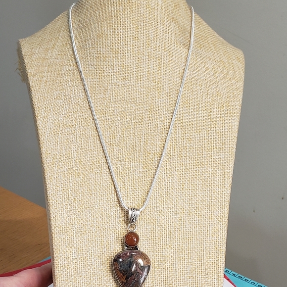 Jasper necklace, 925 silver jasper carnelian 925 silver pendant long necklace - Picture 6 of 13